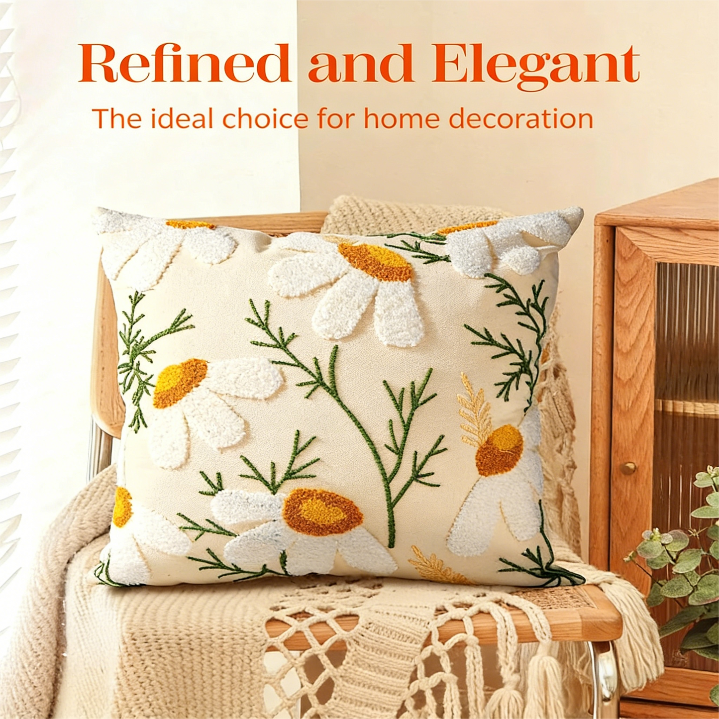 18x18 Handmade Embroidery Floral Pillow Cover