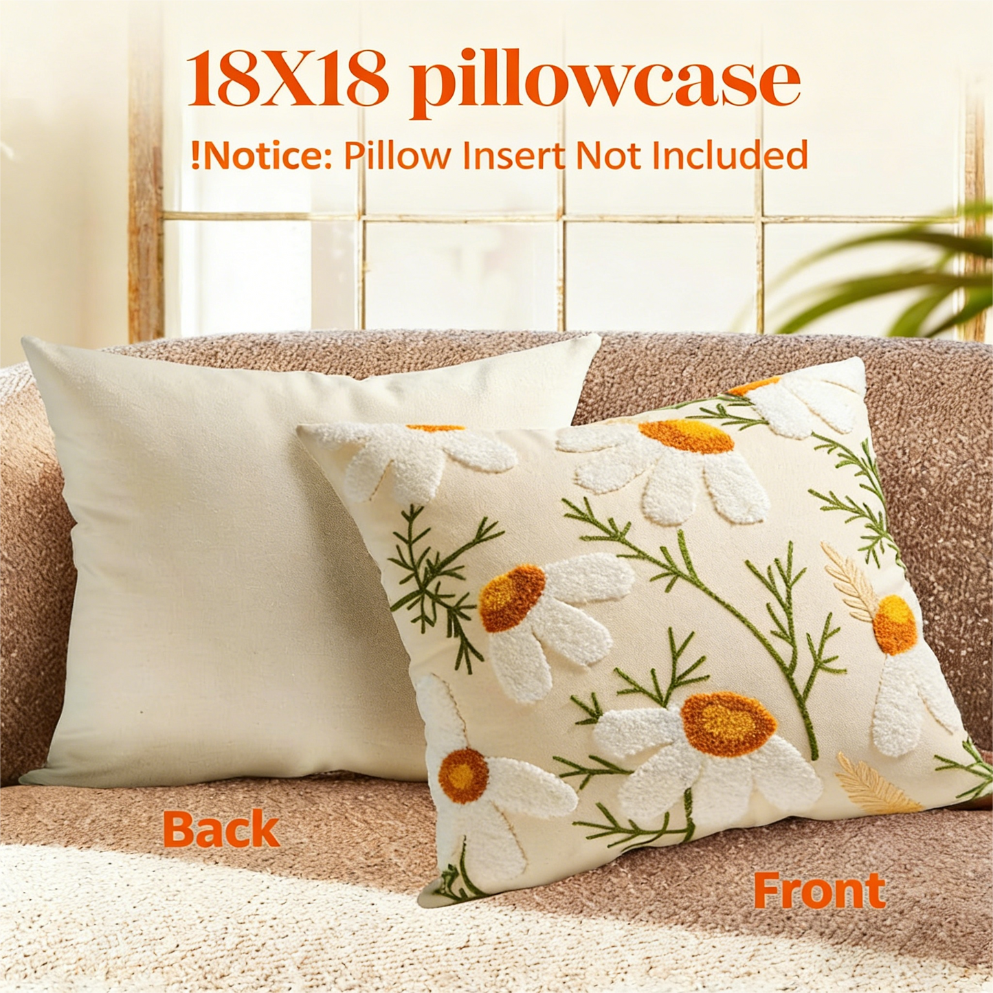 18x18 Handmade Embroidery Floral Pillow Cover