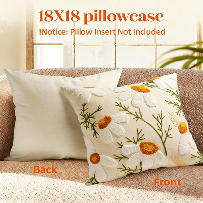 18x18 Handmade Embroidery Floral Pillow Cover
