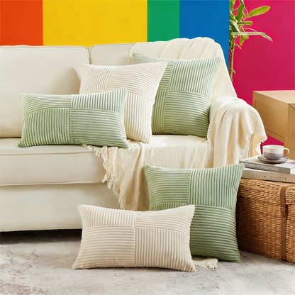 Textured Patchwork Corduroy Pillow Cover