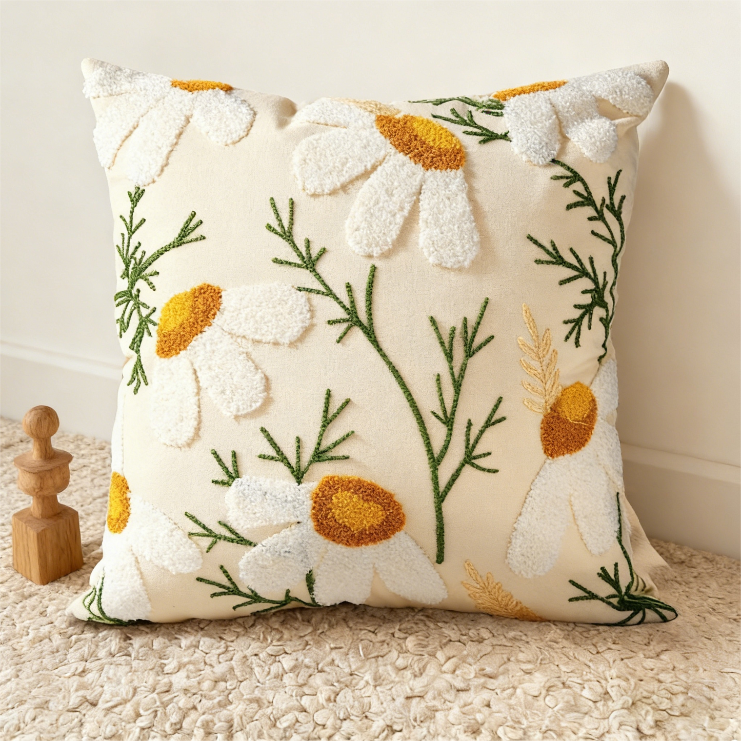 18x18 Handmade Embroidery Floral Pillow Cover