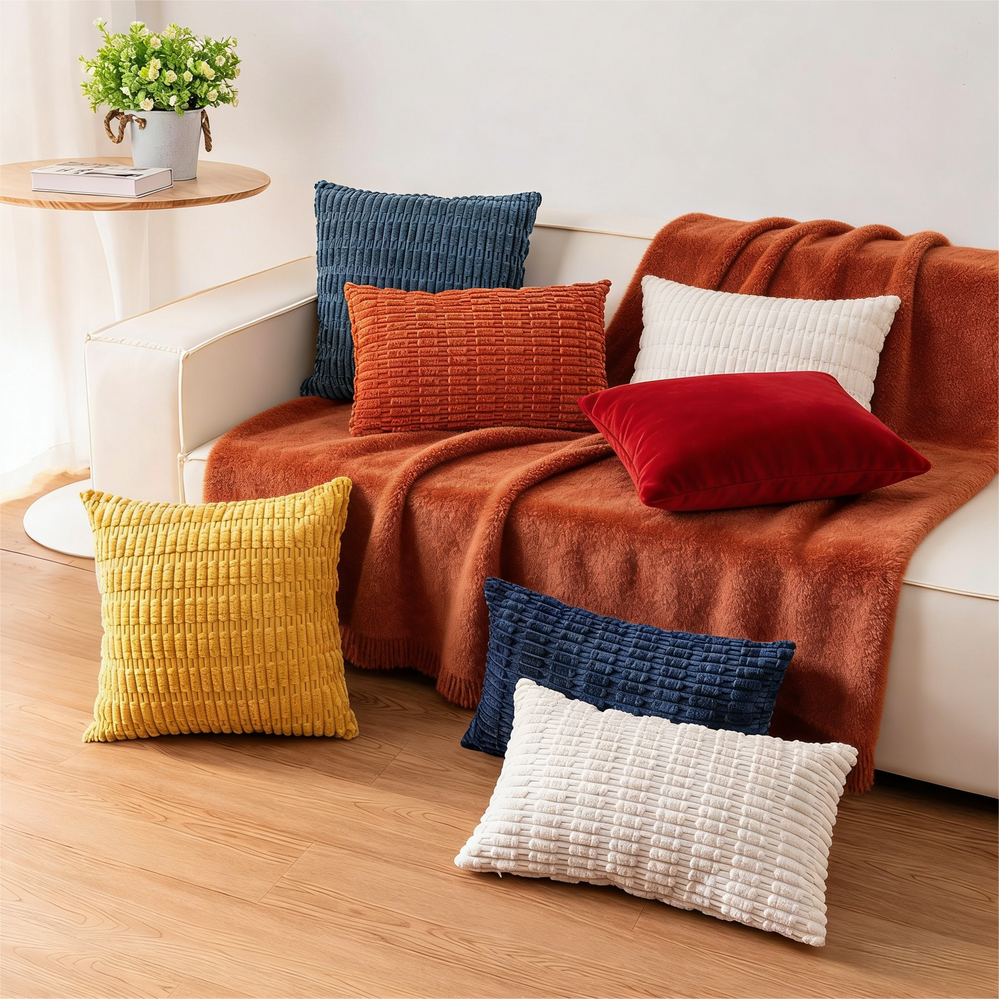 18x18 Inch Textured Corduroy Throw Pillow Cover