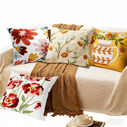 18x18 Handmade Embroidery Floral Pillow Cover