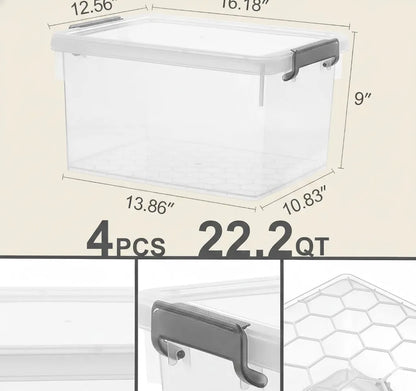 22.2 Qt Storage Bins, 4-Pack, Clear with Lids & Stackable